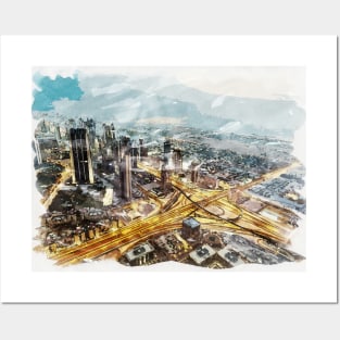 Dubai UAE Unique Watercolor Travel Souvenir Fine Art Painting Posters and Art